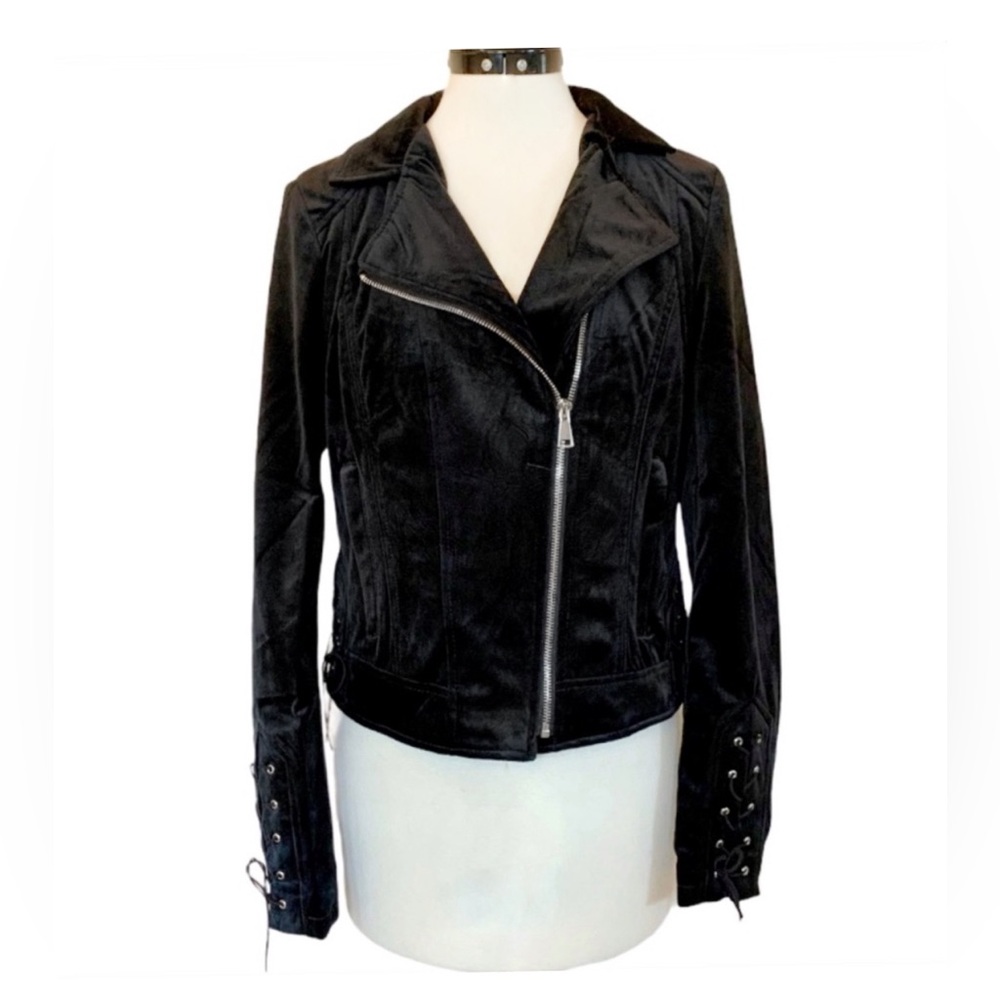Velvet Moto Jacket lace up grommet lined Women’s size medium Francesca’s NWT